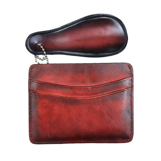 Leather Cardholder + Shoe Horn - Red Burnished