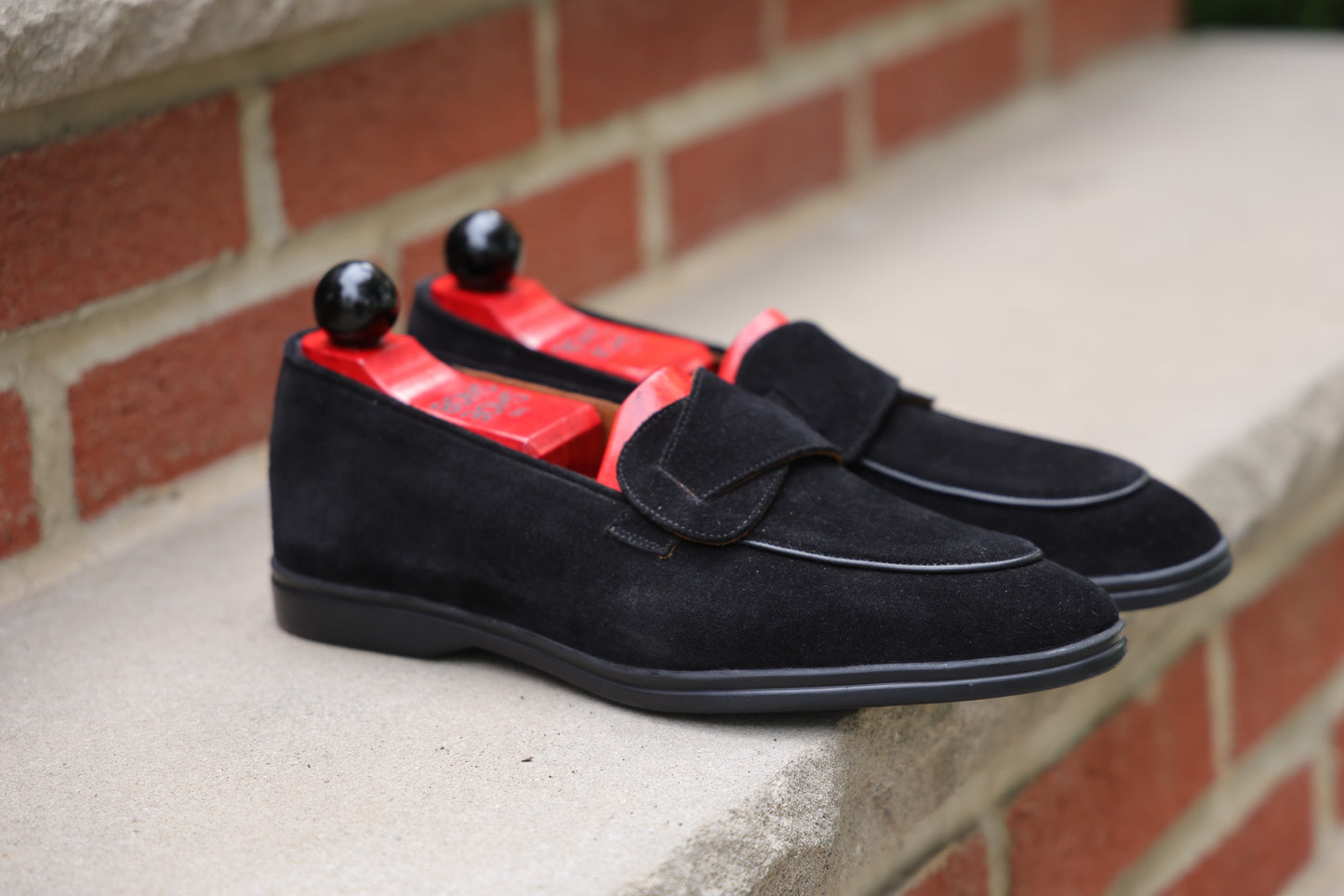Sandpoint Soft Sole Butterfly Loafer – Black Suede with Black Piping - PRE SALE