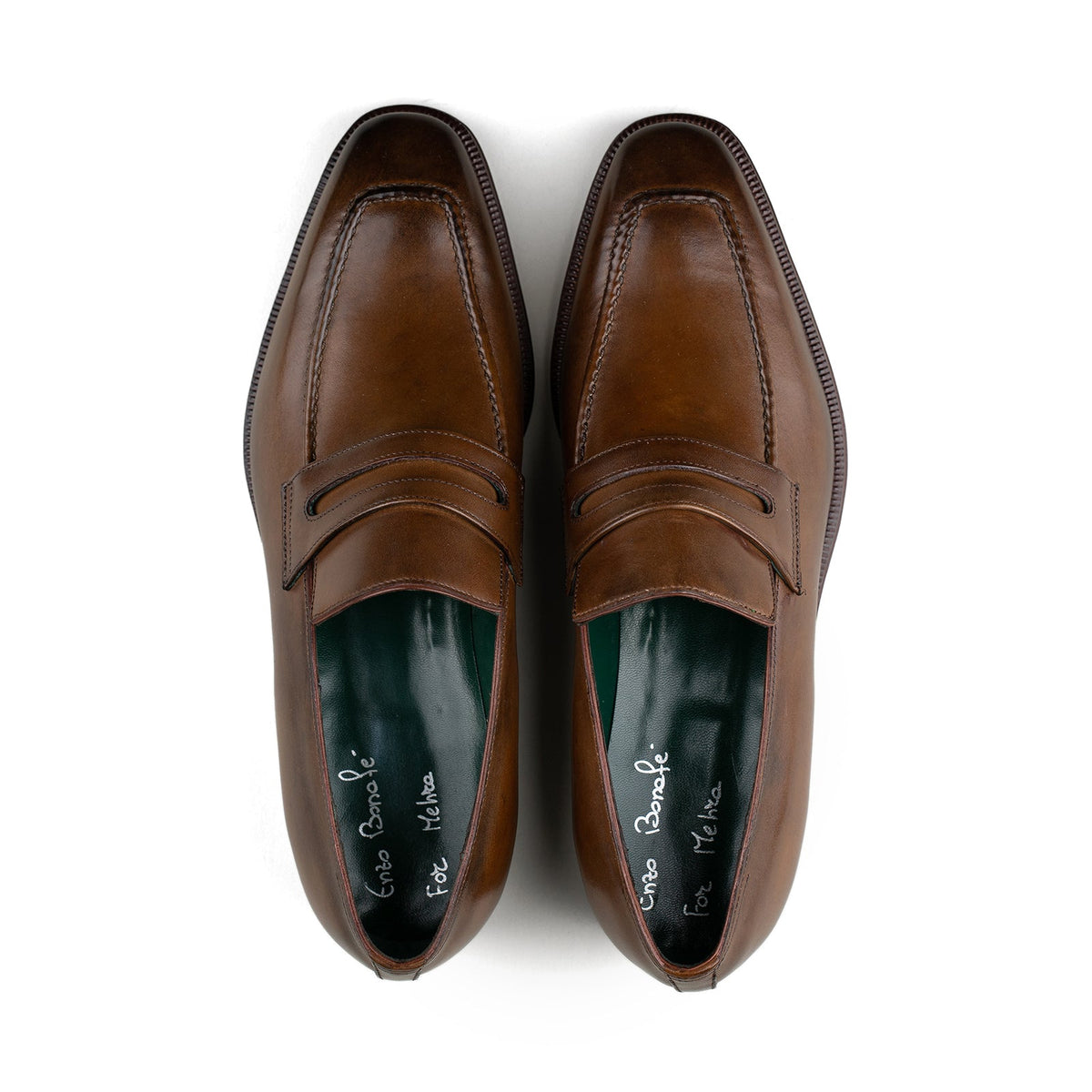Enzo Bonafe - Chiseled Toe Penny Loafer - Tobacco Calf