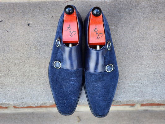 J.FitzPatrick - Double Monk Strap - Navy Suede - US 7.5