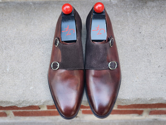 J.FitzPatrick - Double Monk Strap - Brown Museum Calf/Suede - US 7.5