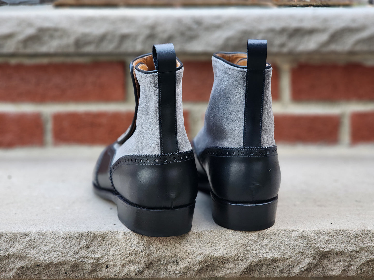 J.FitzPatrick - Botas con botones - Piel de becerro negra/Ante azul intenso