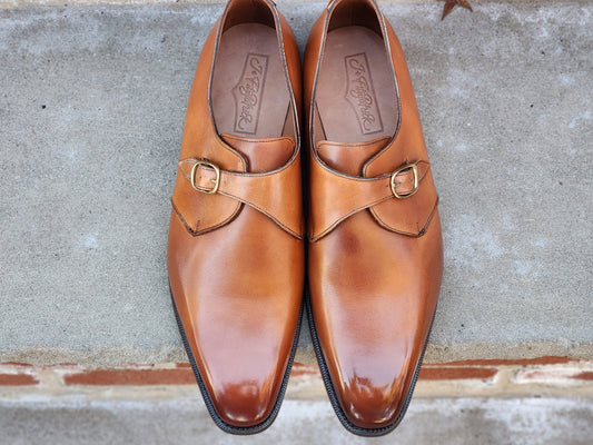 J.FitzPatrick - Single Monk Strap - Tan Calf Burnished - US 13.5