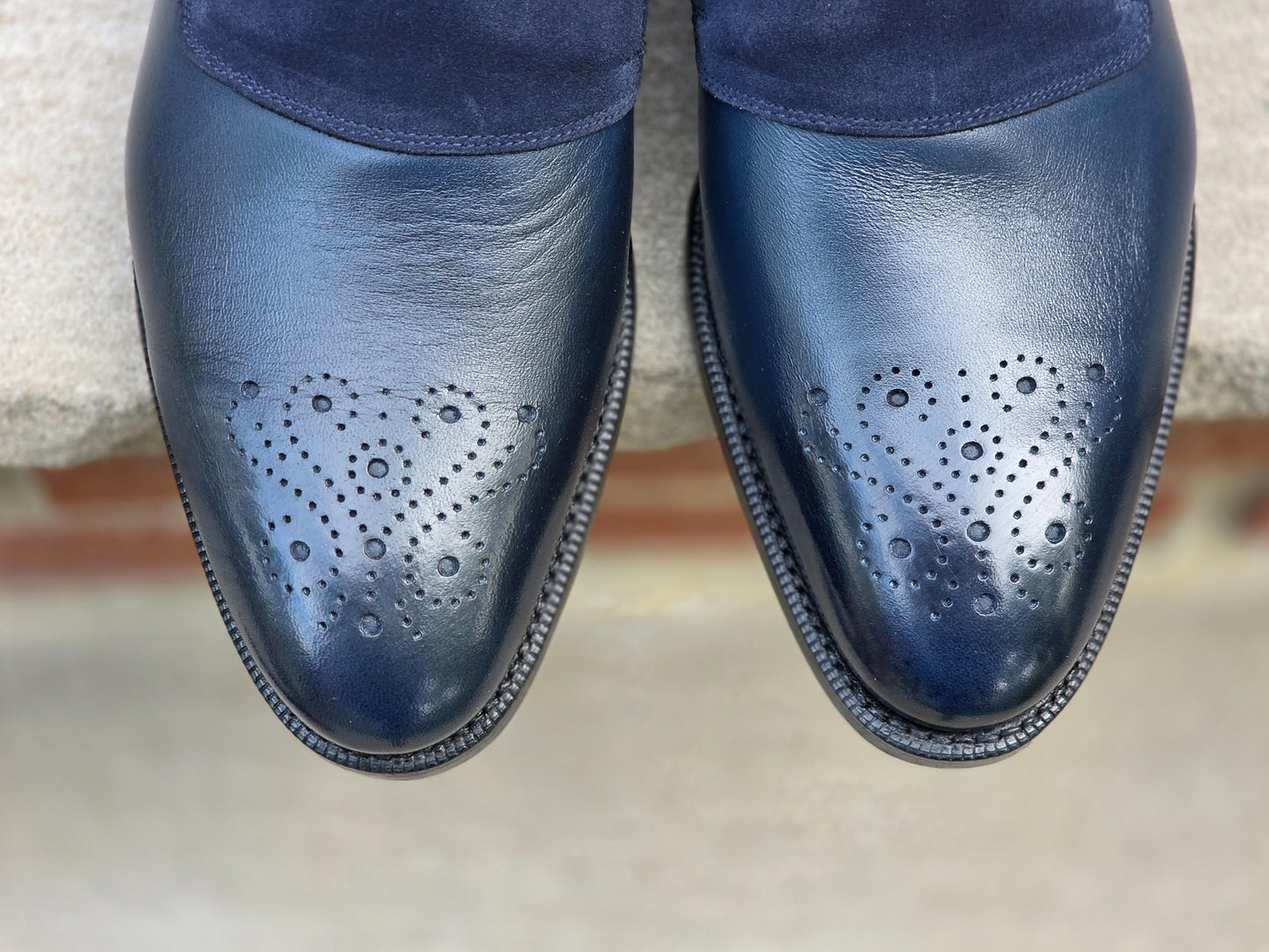J.FitzPatrick - Double Monk Strap - Navy Calf / Suede - US 7.5