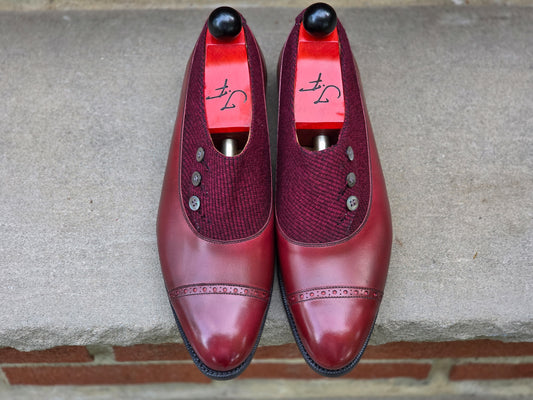 J.FitzPatrick - Button Shoes - Burgundy Calf/Tweed - US 7.5