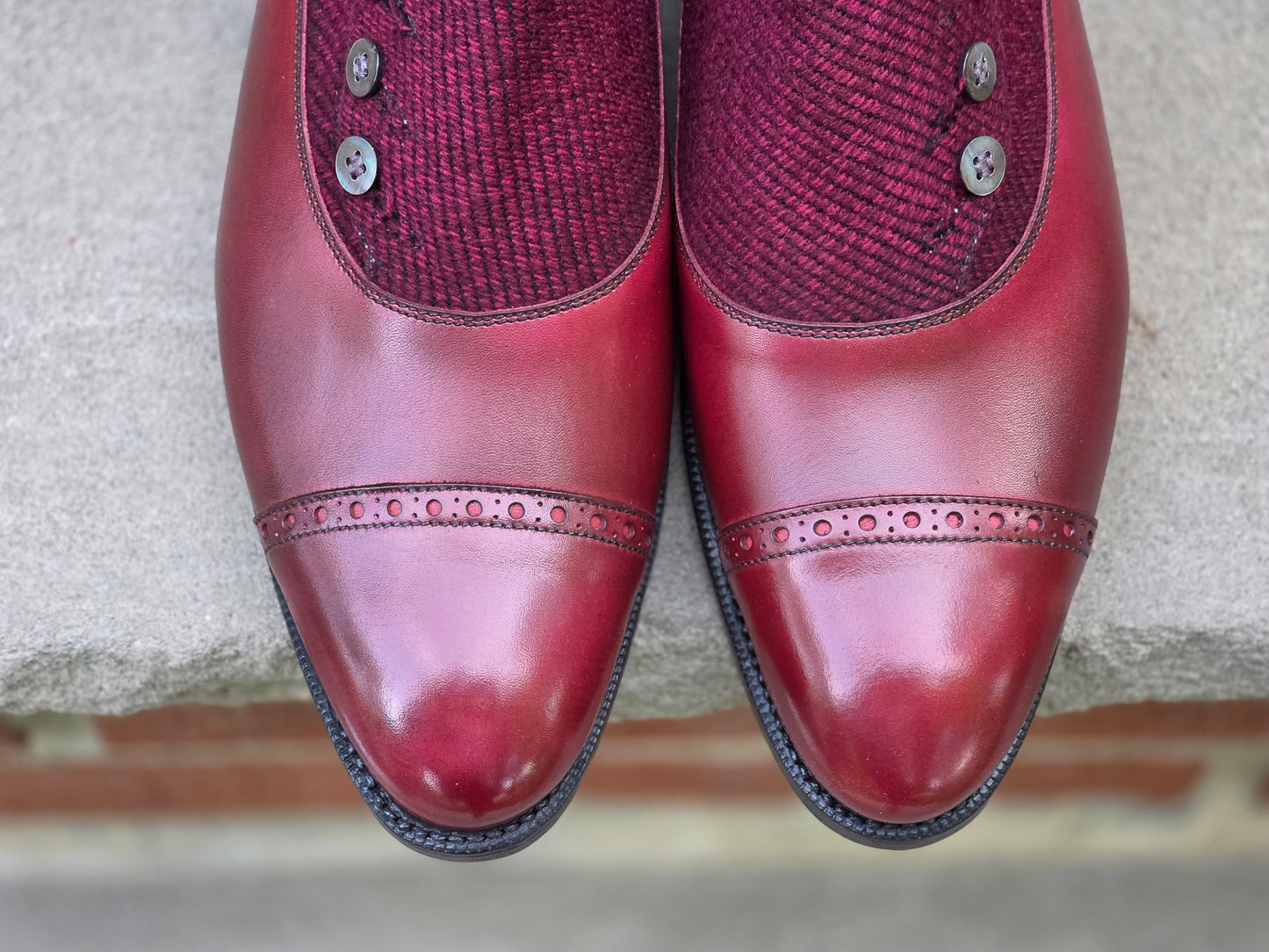 J.FitzPatrick - Button Shoes - Burgundy Calf/Tweed - US 7.5