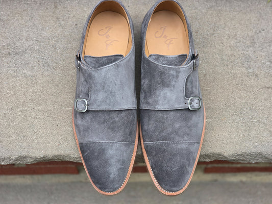 J.FitzPatrick - Double Monk Strap - Storm Suede - US 7.5