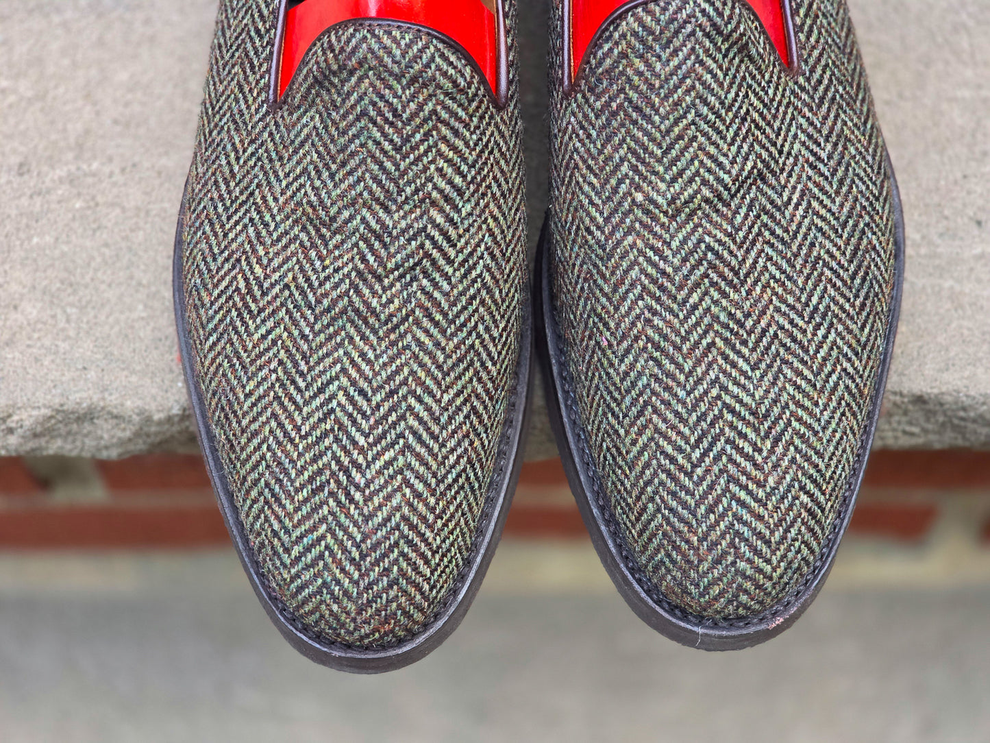 J.FitzPatrick - Whole Cut Loafers - Green Herringbone Tweed - US 8