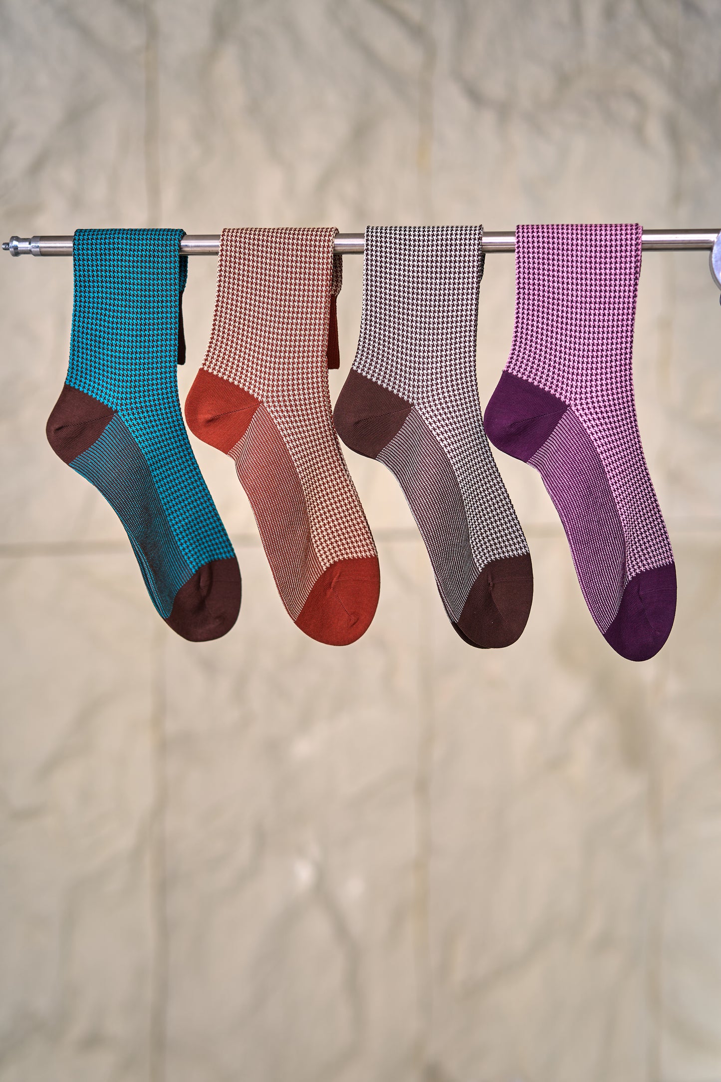 Twinkima.G - Houndstooth Socks - Brown/Cream (Mid-Calf)