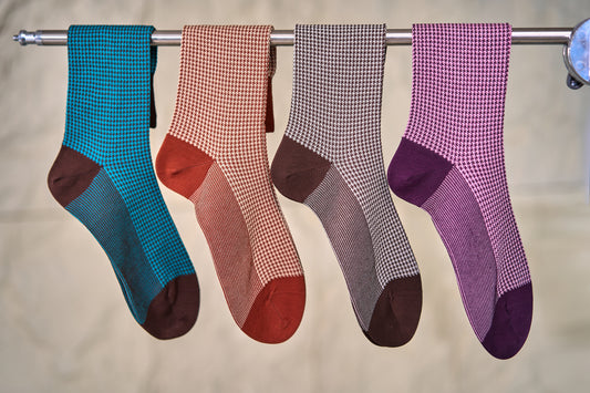 Twinkima.G - Houndstooth Socks - Brown/Cream (Mid-Calf)