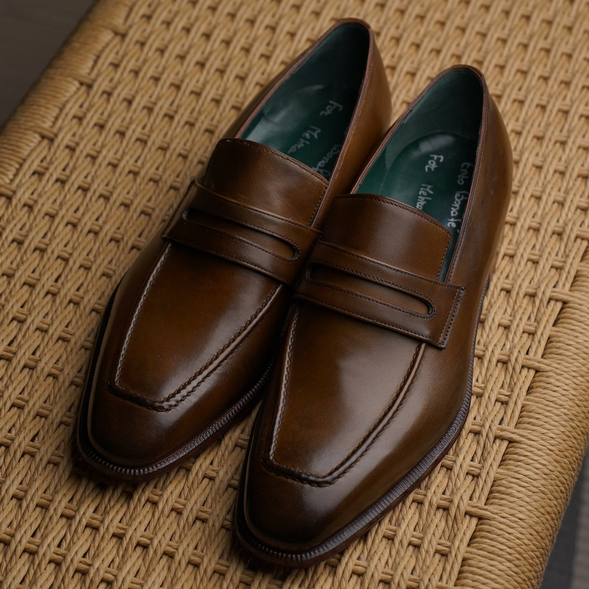Enzo Bonafe - Chiseled Toe Penny Loafer - Tobacco Calf