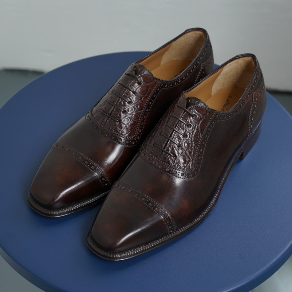Enzo Bonafe - Style 3966 Adelaide Oxford - Dark Brown Museum Calf / Alligator