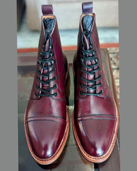 Dixon – Cap-Toe Derby Boot – Burgundy Horween Hatch Grain