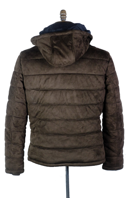 Zara - Faux Suede Puffer Hoodie Jacket