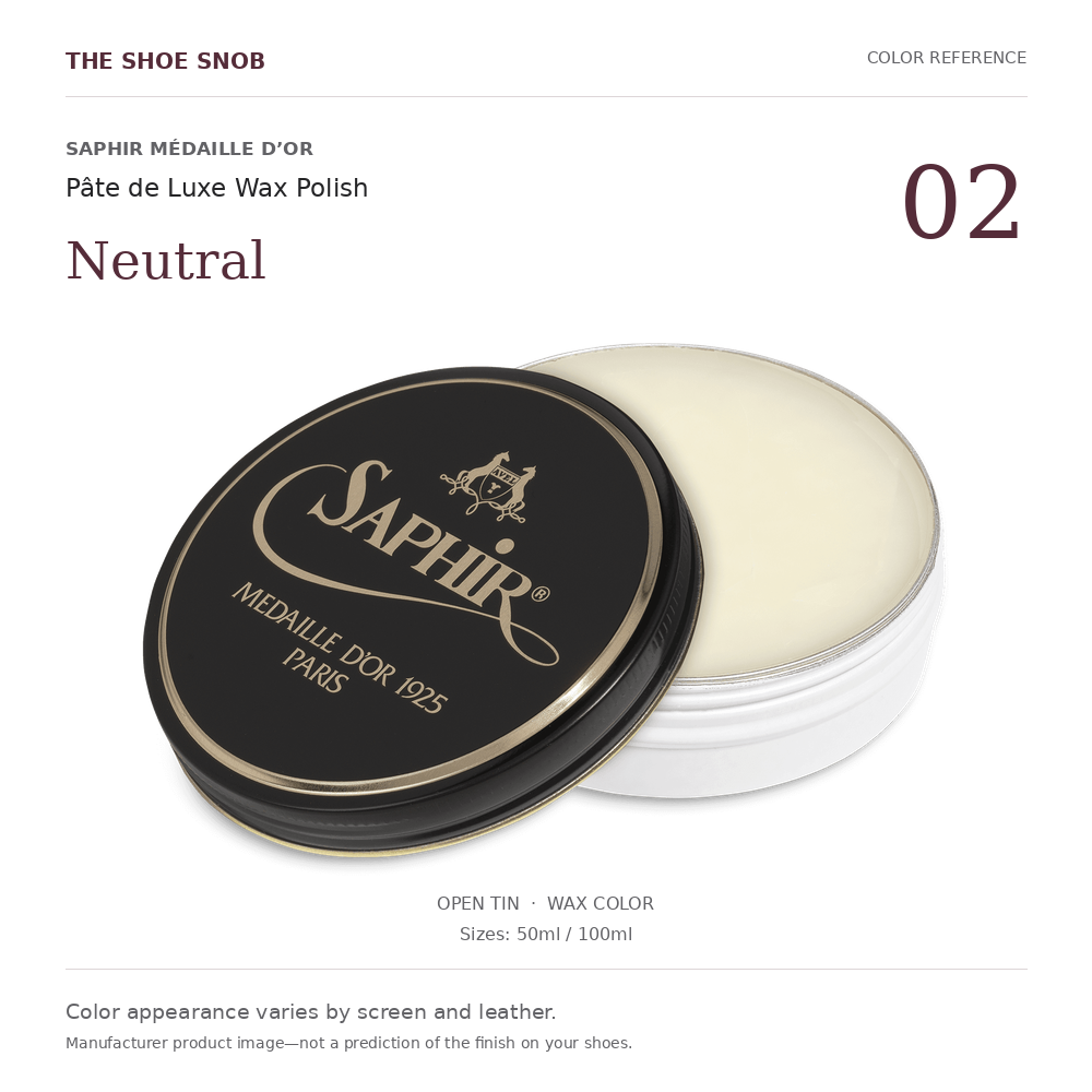Saphir Médaille d’Or Pâte de Luxe Neutral 02 wax color; offered in 50ml and 100ml
