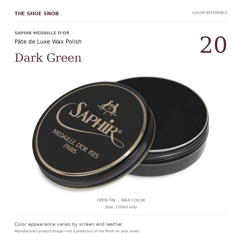 Saphir Médaille d’Or Pâte de Luxe Dark Green 20 wax color; offered in 100ml only