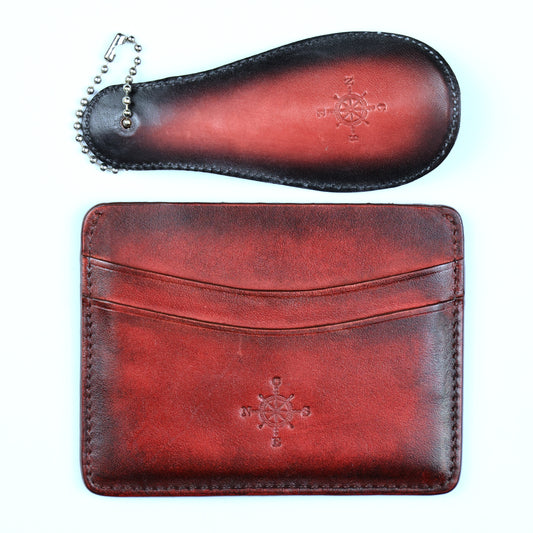 Leather Cardholder + Shoe Horn - Red Burnished