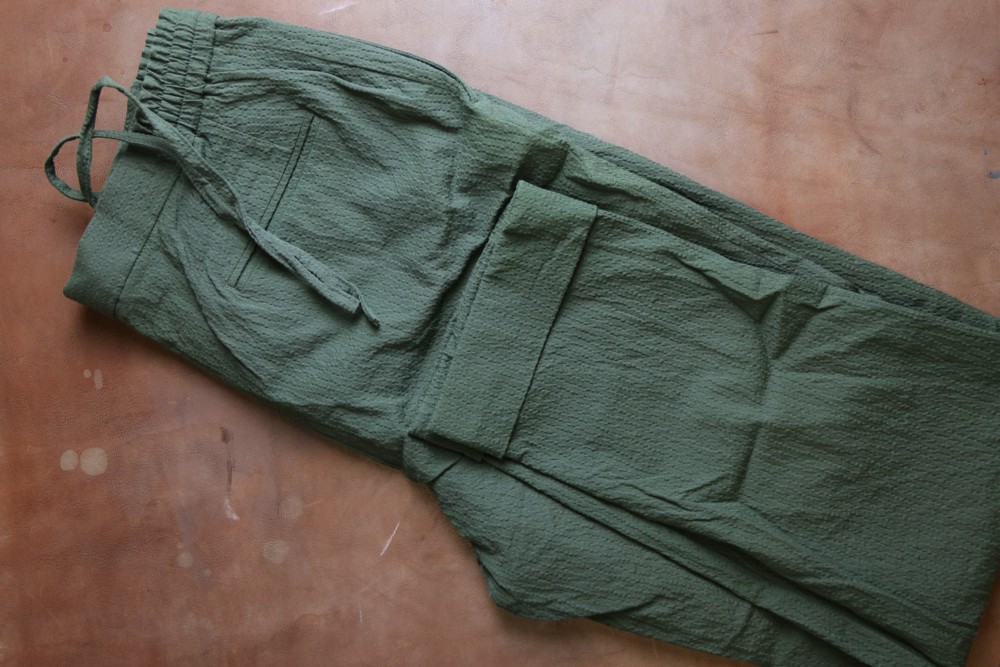 Yeossal - Seersucker Trousers - Olive Green - 31 in