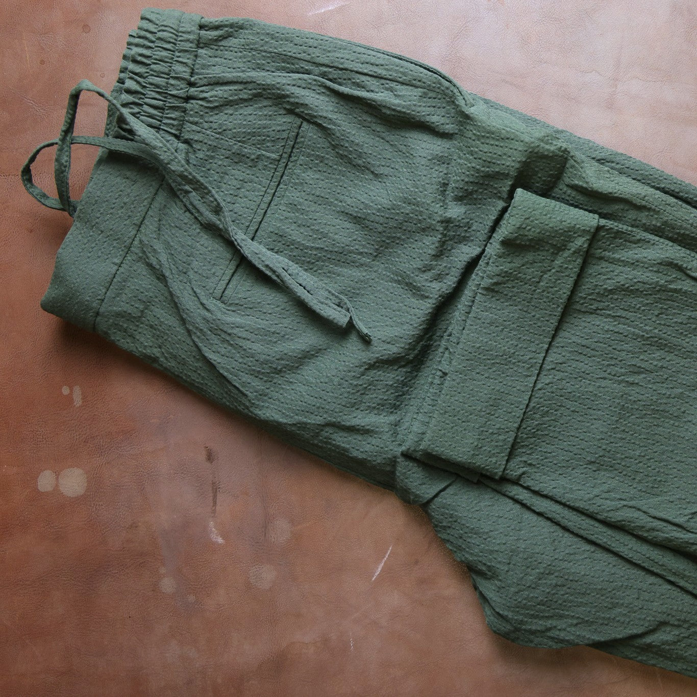 Yeossal - Seersucker Trousers - Olive Green - 31 in