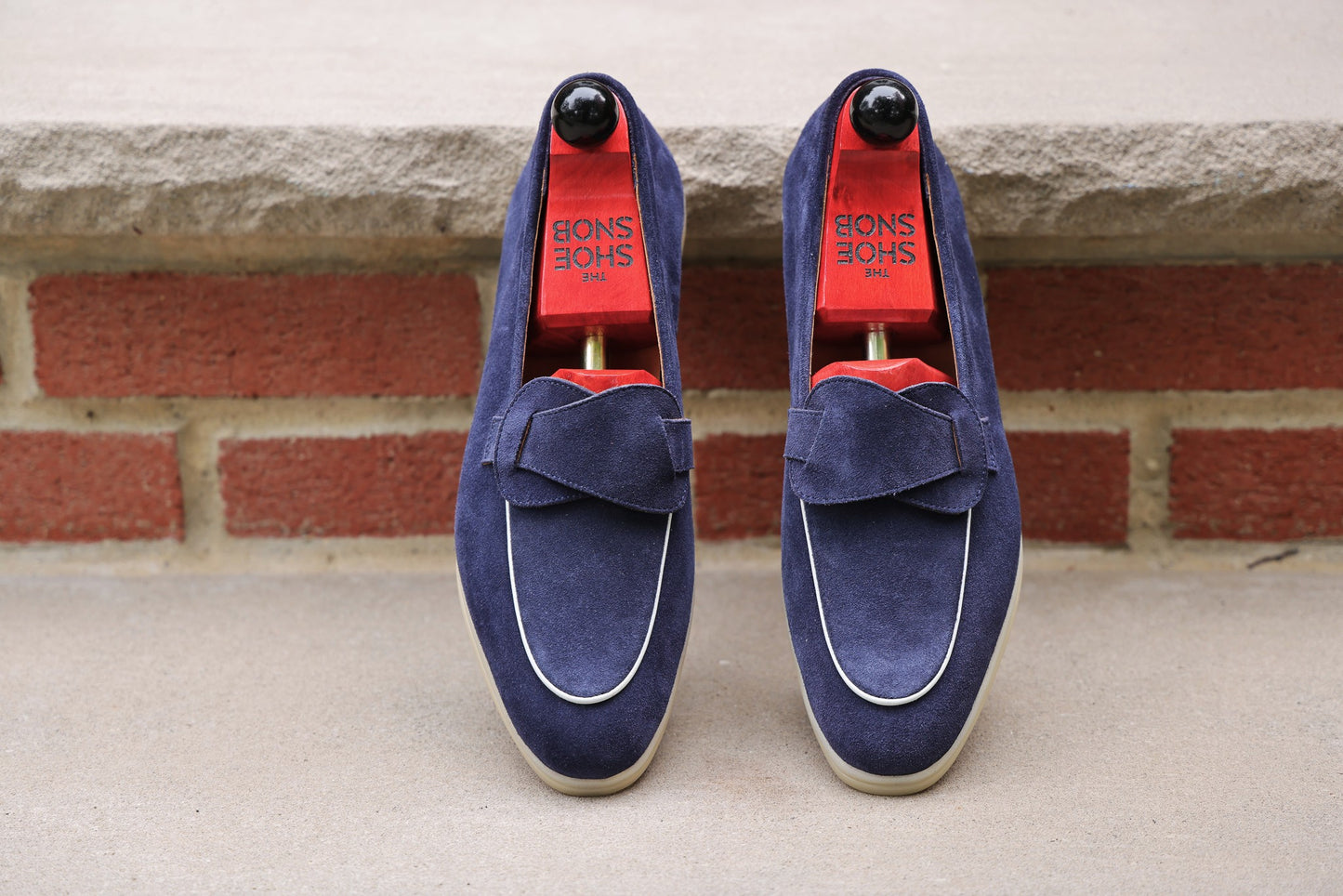 Sandpoint Soft Sole Butterfly Loafer – Navy Suede with White Piping - PRE SALE