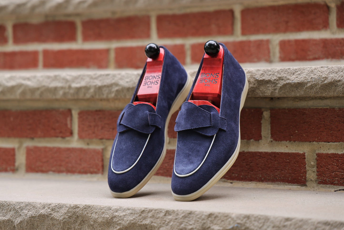 Sandpoint Soft Sole Butterfly Loafer – Navy Suede with White Piping - PRE SALE