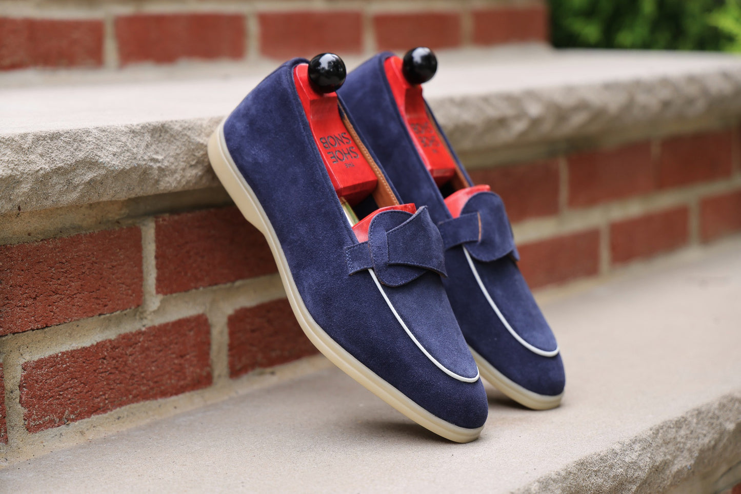 Sandpoint Soft Sole Butterfly Loafer – Navy Suede with White Piping - PRE SALE