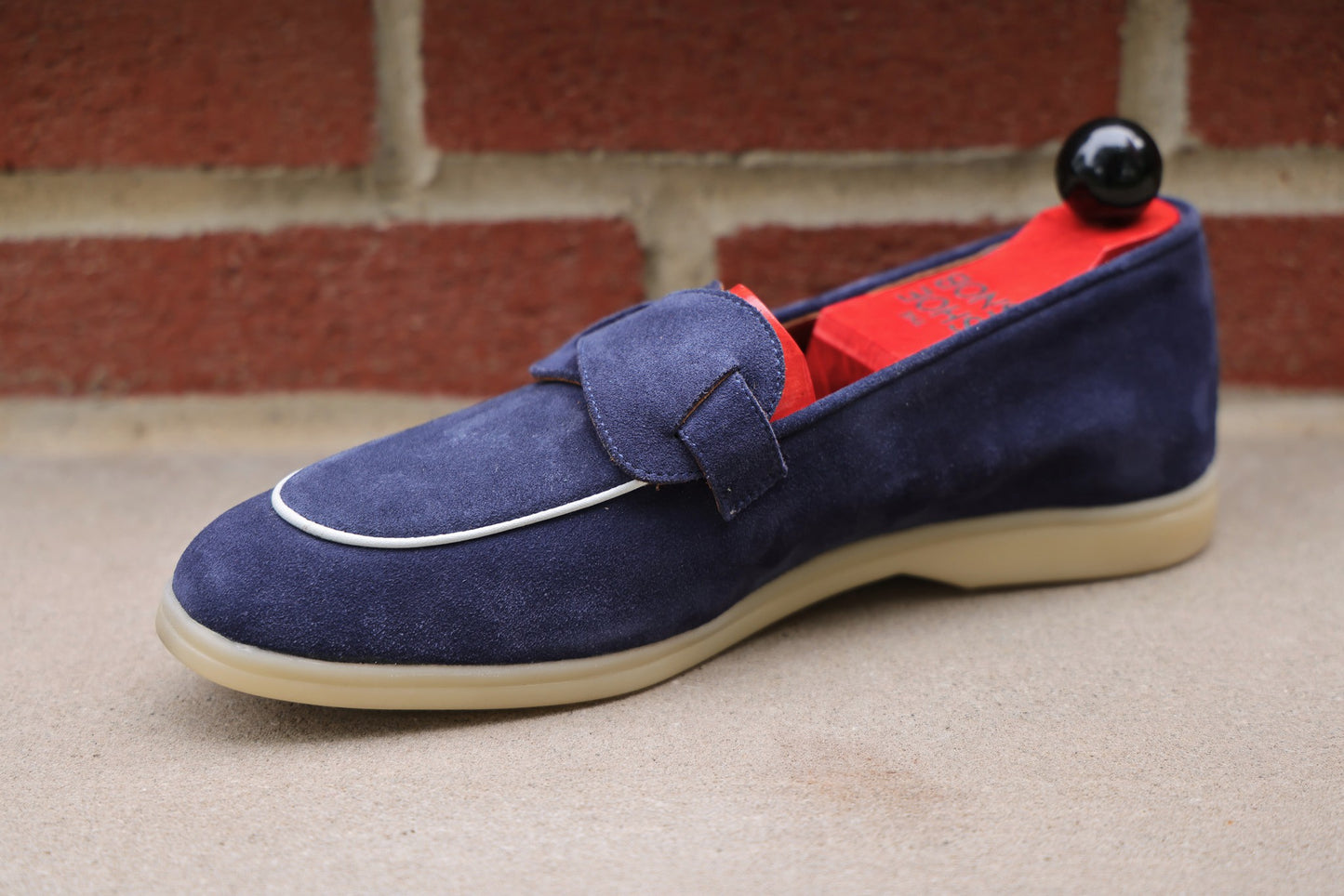 Sandpoint Soft Sole Butterfly Loafer – Navy Suede with White Piping - PRE SALE