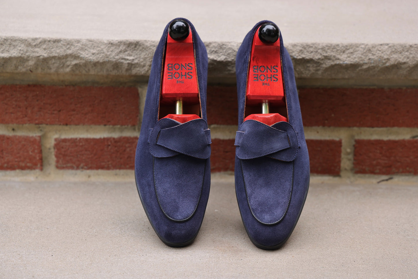 Sandpoint Soft Sole Butterfly Loafer – Navy Suede with Black Piping - PRE SALE