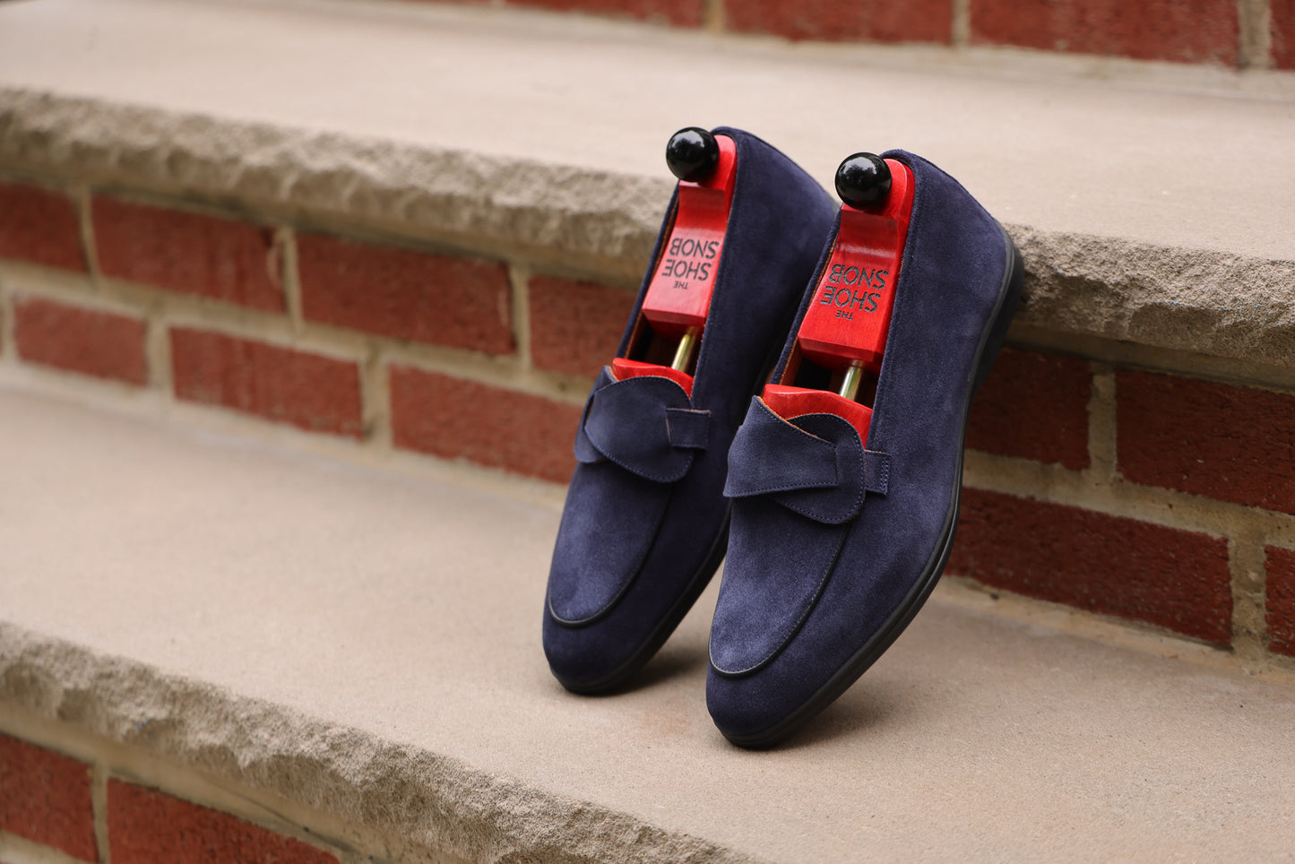 Sandpoint Soft Sole Butterfly Loafer – Navy Suede with Black Piping - PRE SALE