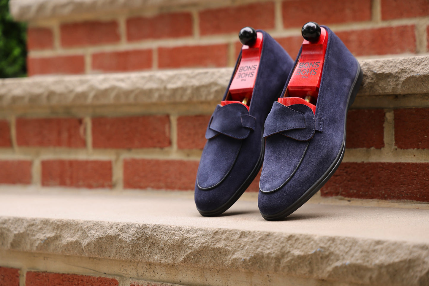 Sandpoint Soft Sole Butterfly Loafer – Navy Suede with Black Piping - PRE SALE