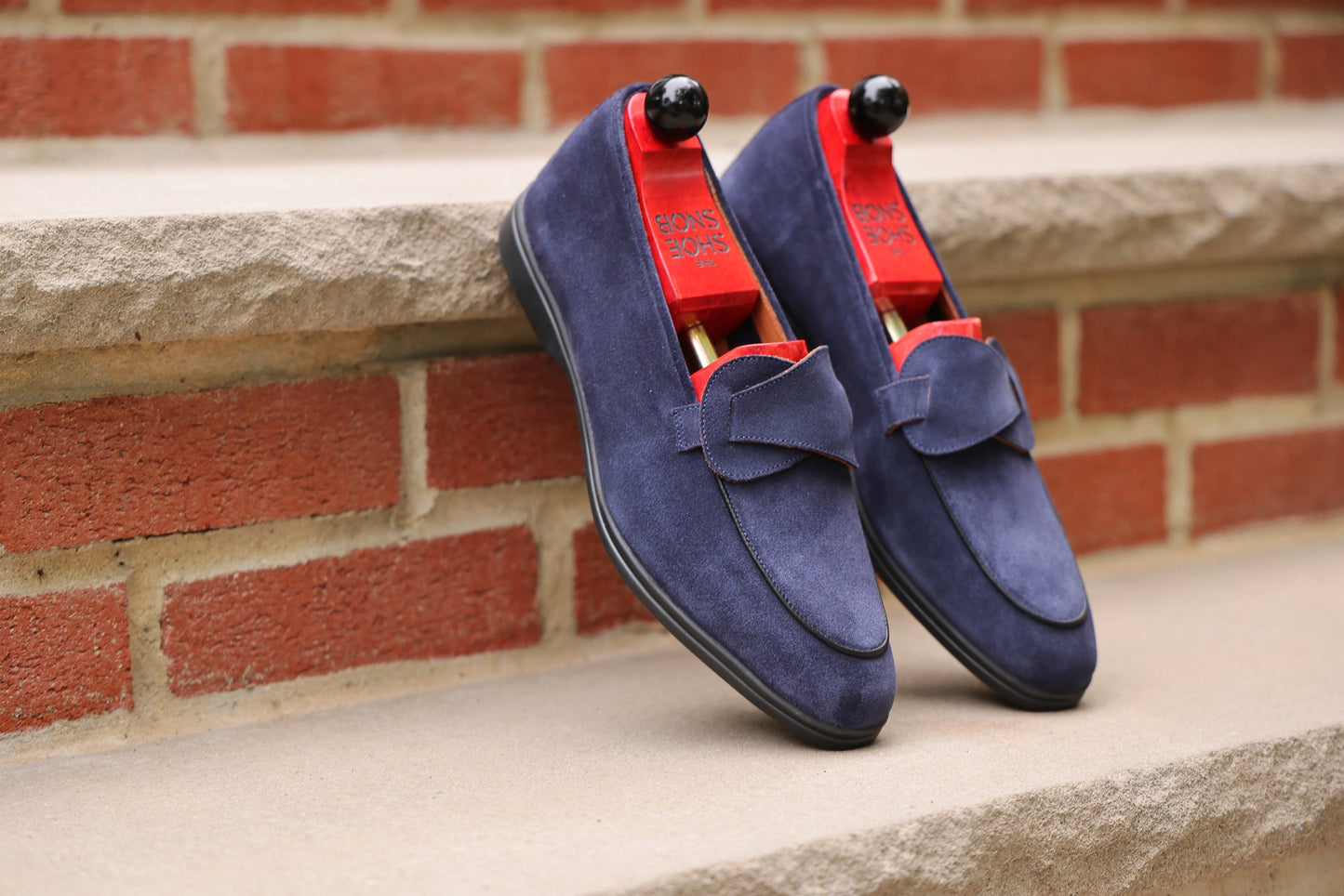 Sandpoint Soft Sole Butterfly Loafer – Navy Suede with Black Piping - PRE SALE