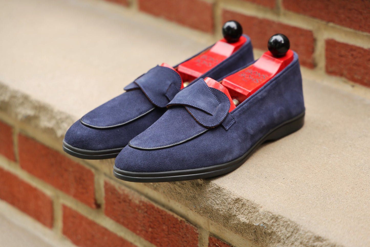 Sandpoint Soft Sole Butterfly Loafer – Navy Suede with Black Piping - PRE SALE
