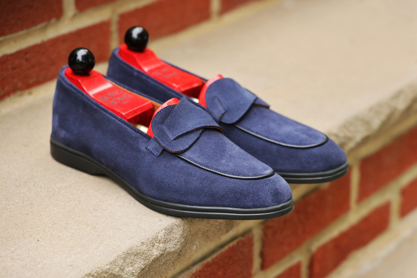 Sandpoint Soft Sole Butterfly Loafer – Navy Suede with Black Piping - PRE SALE