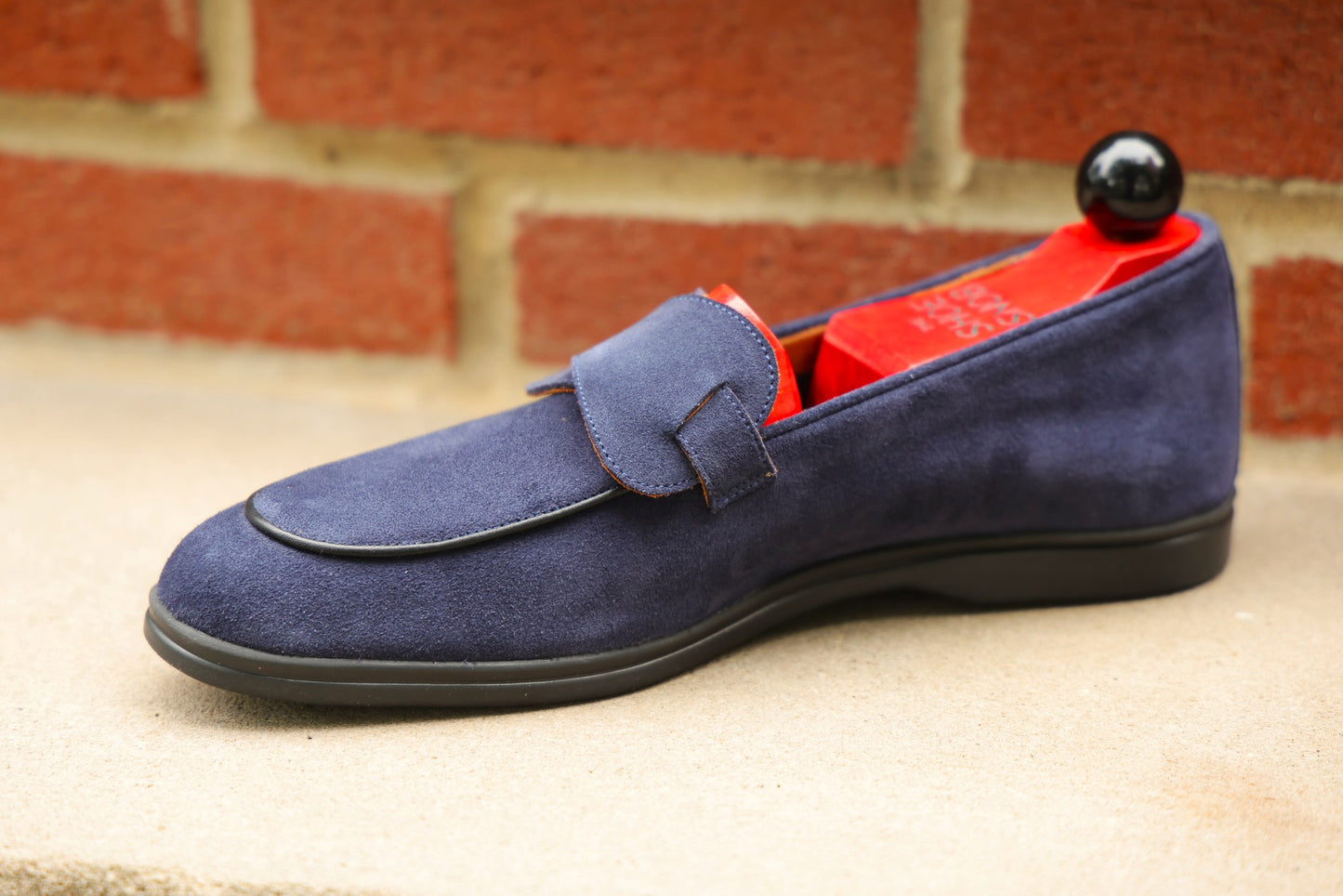 Sandpoint Soft Sole Butterfly Loafer – Navy Suede with Black Piping - PRE SALE