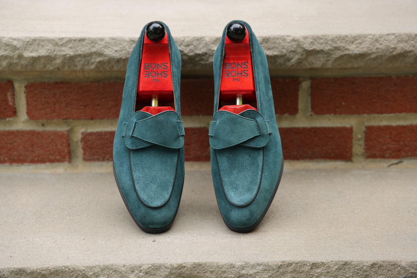 Sandpoint Soft Sole Butterfly Loafer – Deep Teal Suede with Black Piping - PRE SALE