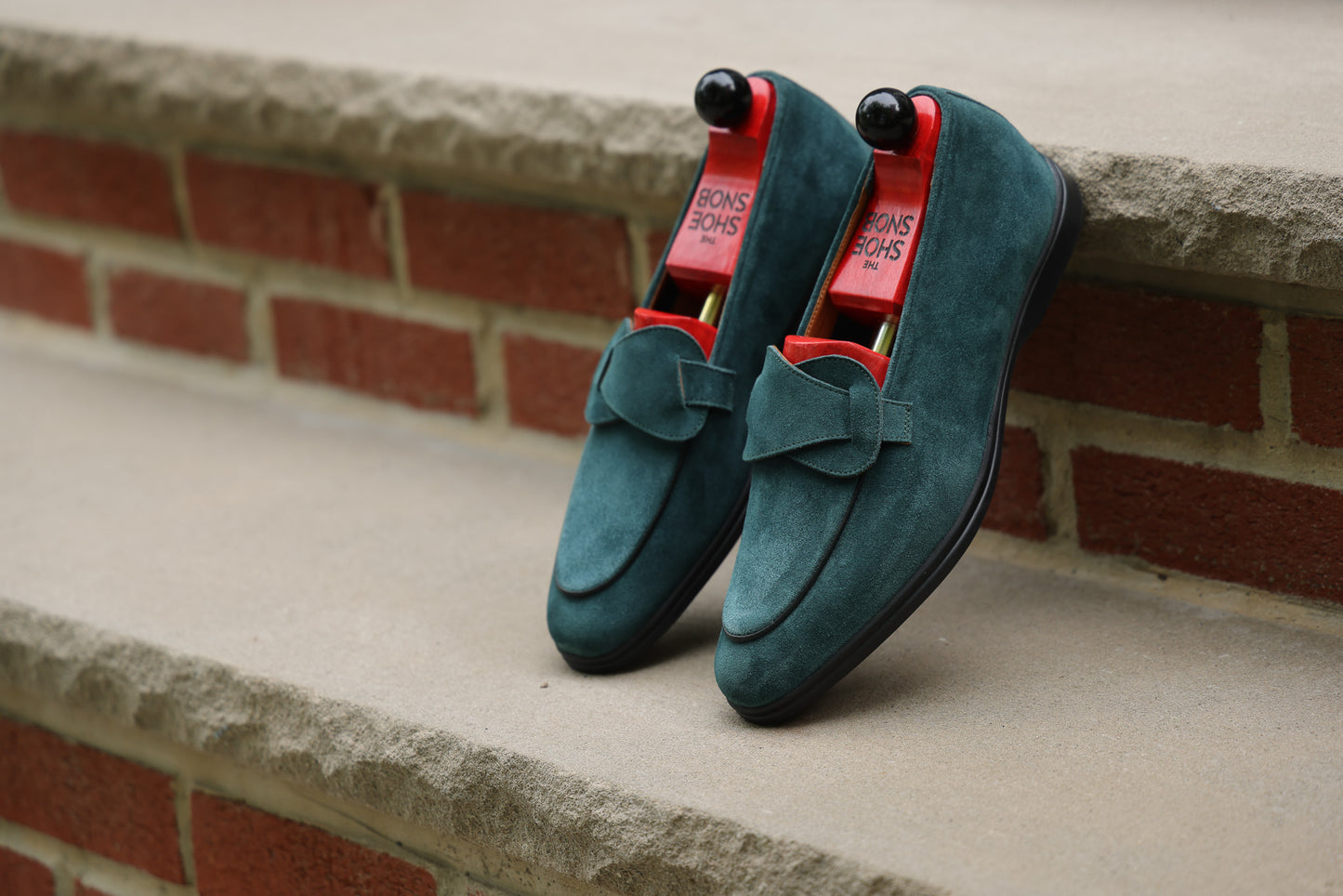 Sandpoint Soft Sole Butterfly Loafer – Deep Teal Suede with Black Piping - PRE SALE