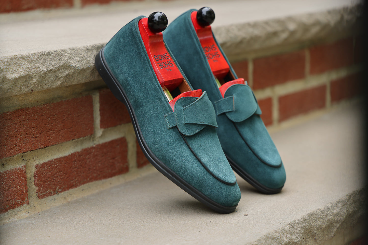 Sandpoint Soft Sole Butterfly Loafer – Deep Teal Suede with Black Piping - PRE SALE