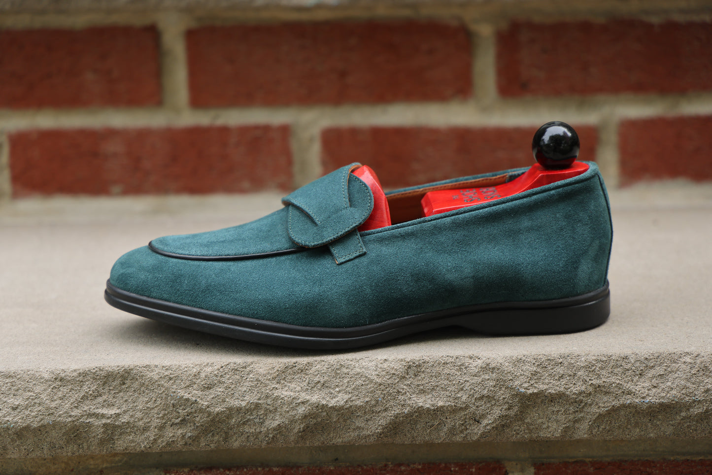 Sandpoint Soft Sole Butterfly Loafer – Deep Teal Suede with Black Piping - PRE SALE