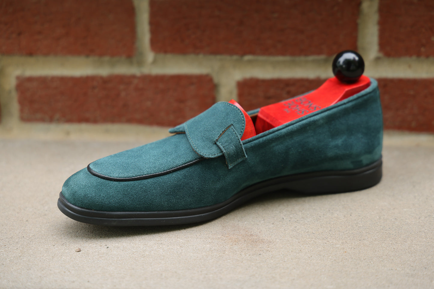 Sandpoint Soft Sole Butterfly Loafer – Deep Teal Suede with Black Piping - PRE SALE
