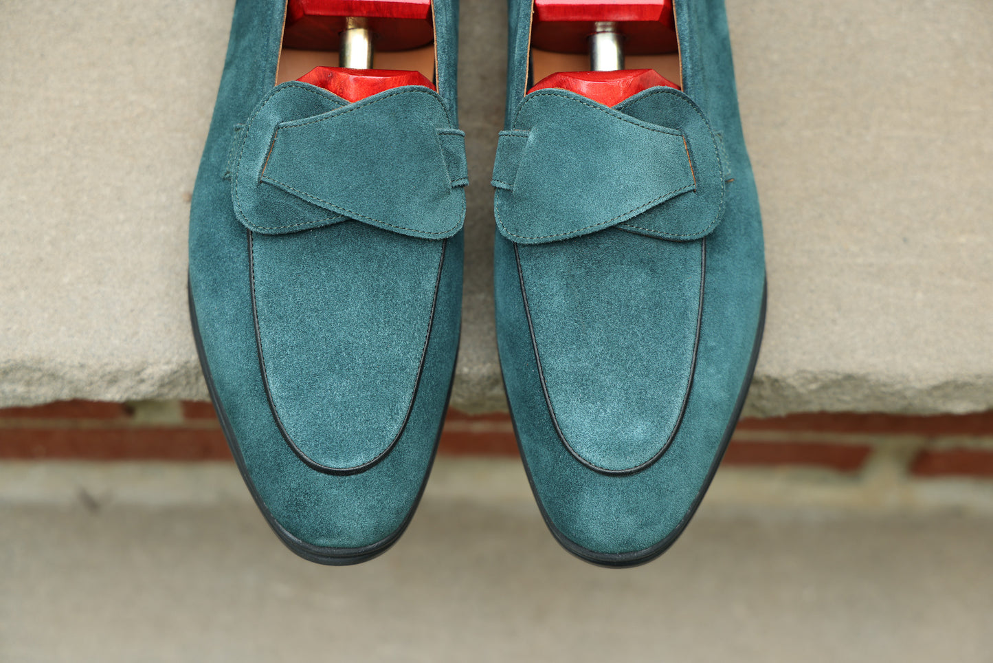 Sandpoint Soft Sole Butterfly Loafer – Deep Teal Suede with Black Piping - PRE SALE