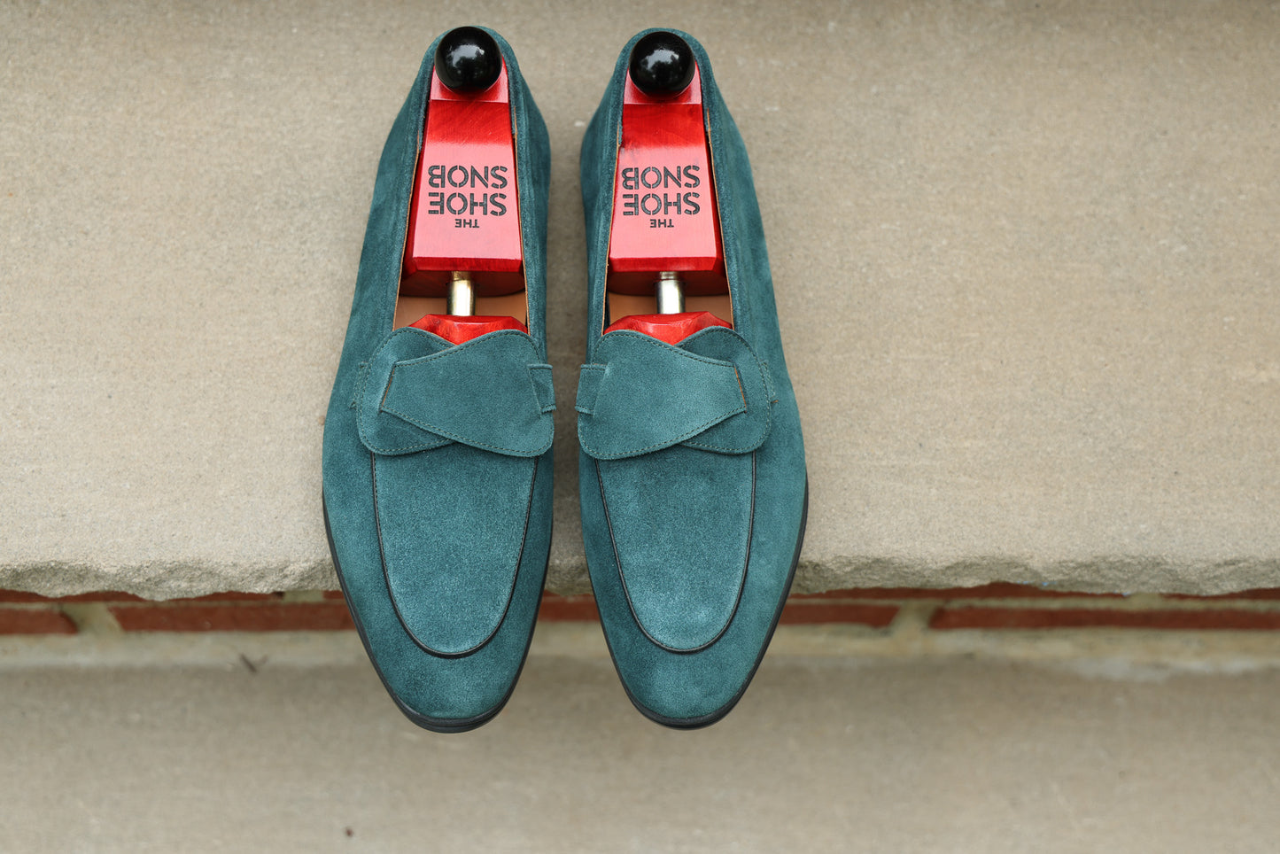 Sandpoint Soft Sole Butterfly Loafer – Deep Teal Suede with Black Piping - PRE SALE