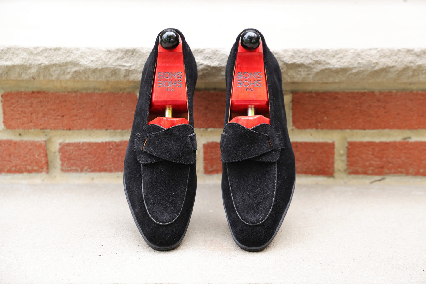 Sandpoint Soft Sole Butterfly Loafer – Black Suede with Black Piping - PRE SALE