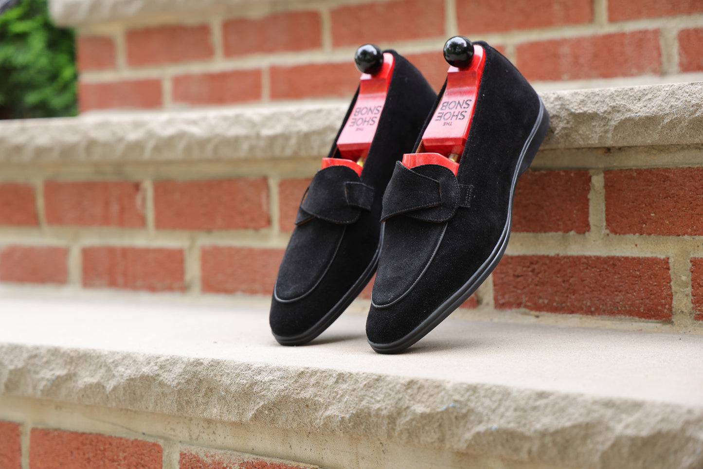 Sandpoint Soft Sole Butterfly Loafer – Black Suede with Black Piping - PRE SALE