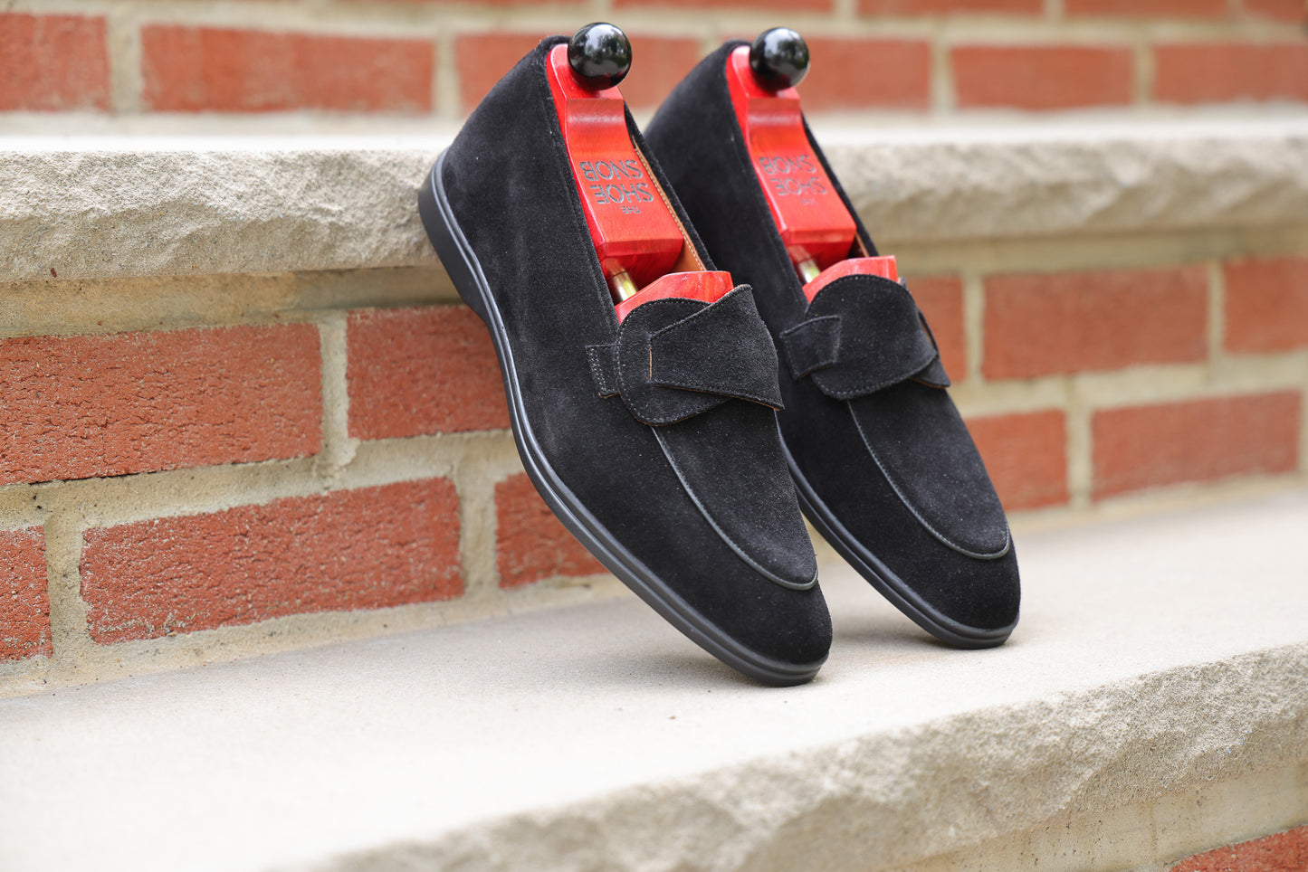 Sandpoint Soft Sole Butterfly Loafer – Black Suede with Black Piping - PRE SALE