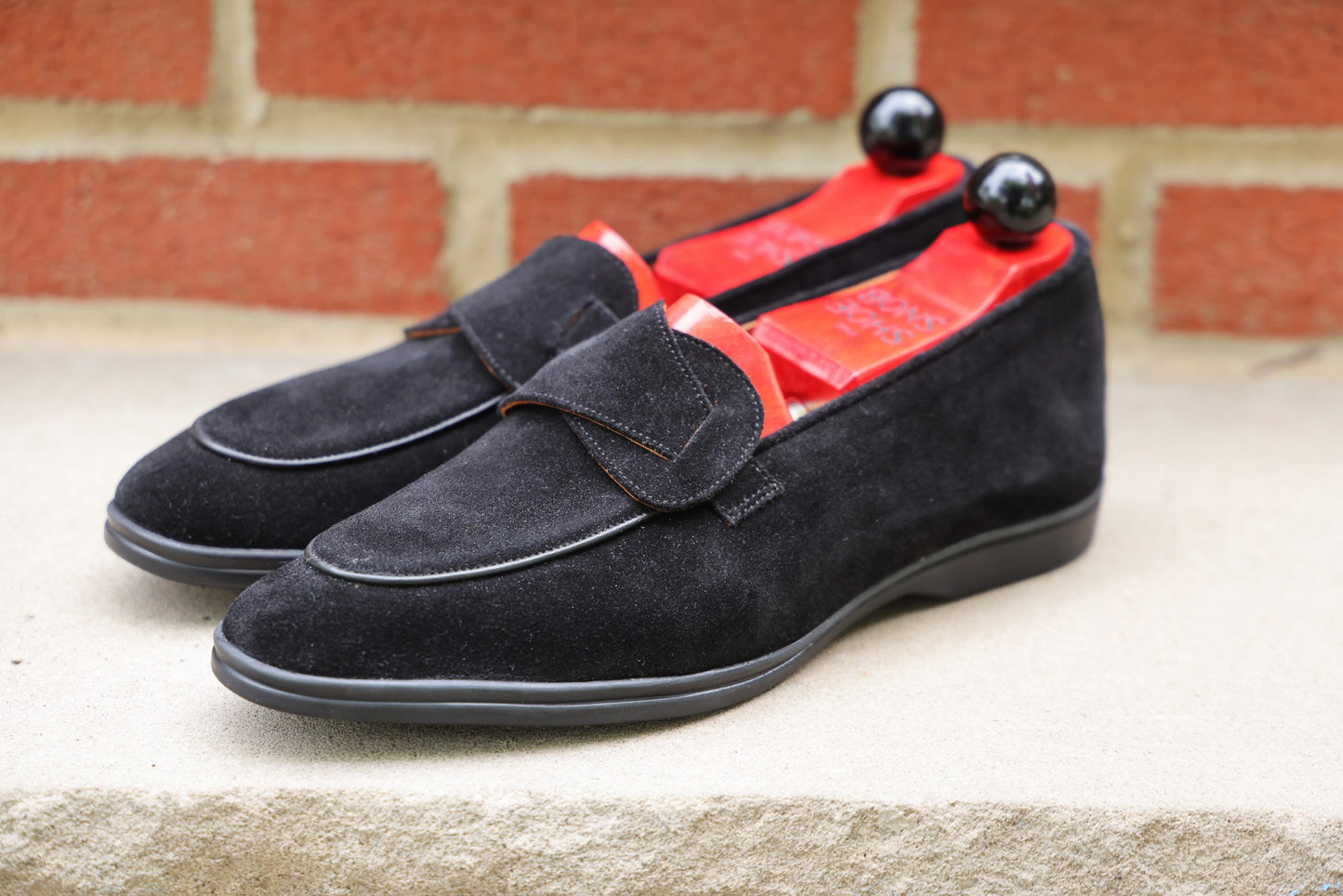Sandpoint Soft Sole Butterfly Loafer – Black Suede with Black Piping - PRE SALE