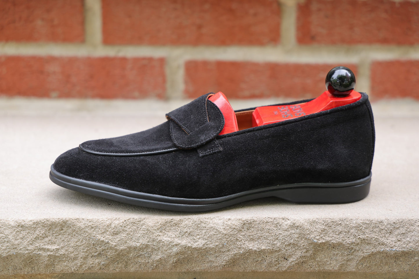 Sandpoint Soft Sole Butterfly Loafer – Black Suede with Black Piping - PRE SALE