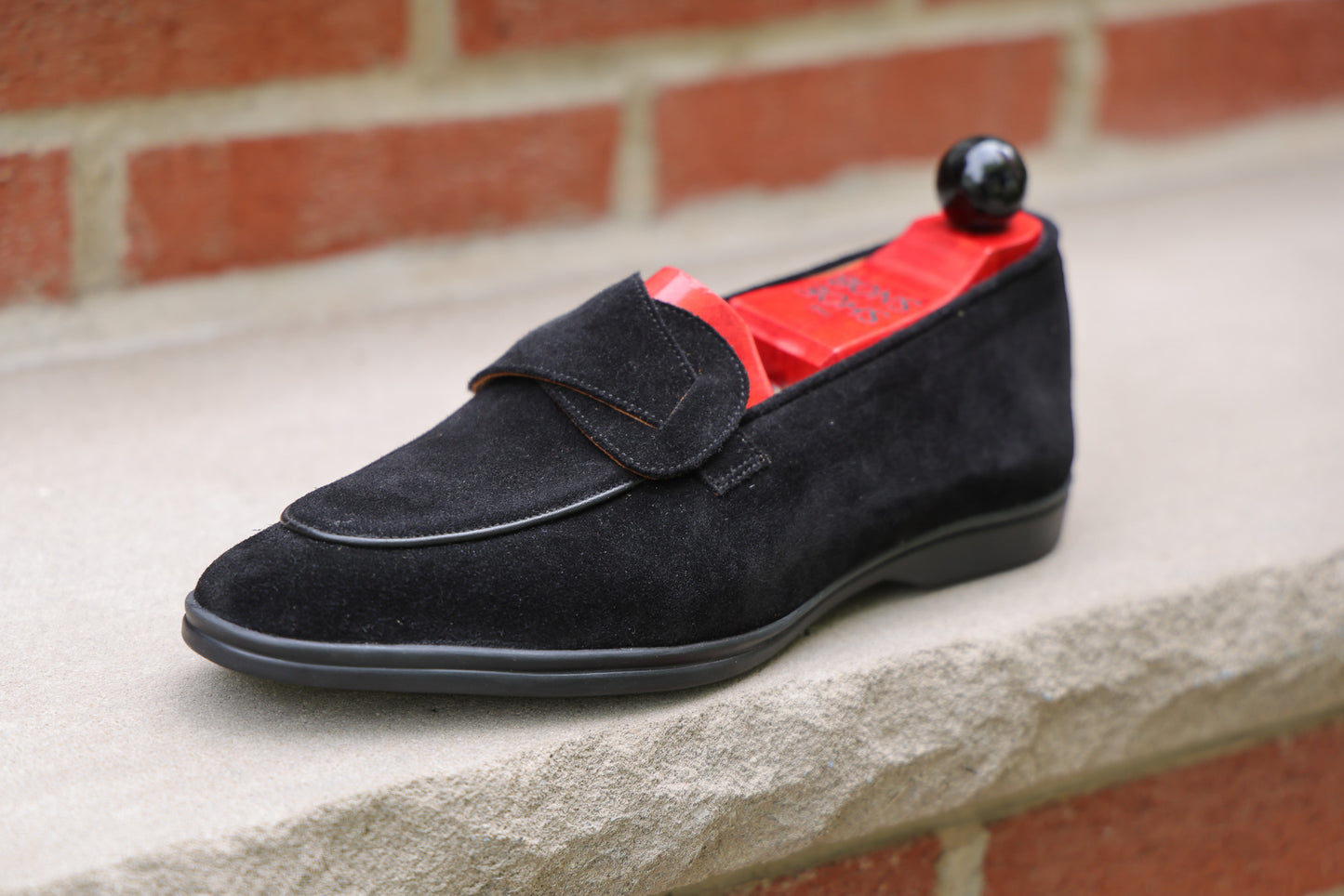 Sandpoint Soft Sole Butterfly Loafer – Black Suede with Black Piping - PRE SALE