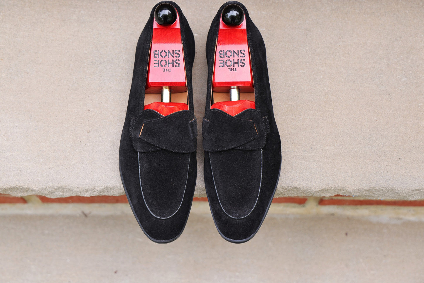 Sandpoint Soft Sole Butterfly Loafer – Black Suede with Black Piping - PRE SALE