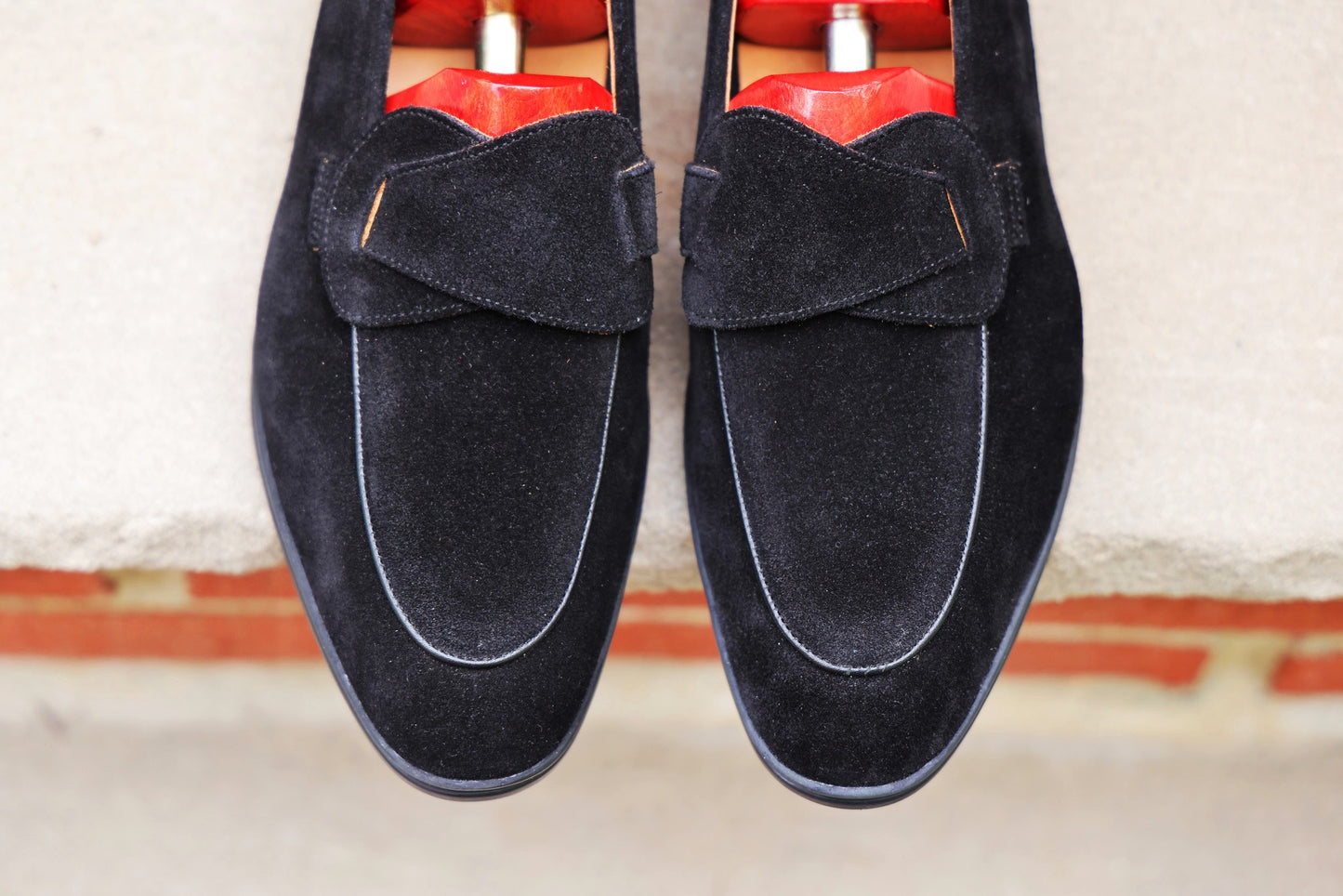Sandpoint Soft Sole Butterfly Loafer – Black Suede with Black Piping - PRE SALE