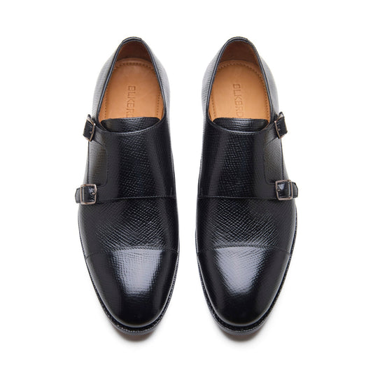 Arnold - Double Monk Strap - Black Hatch Grain